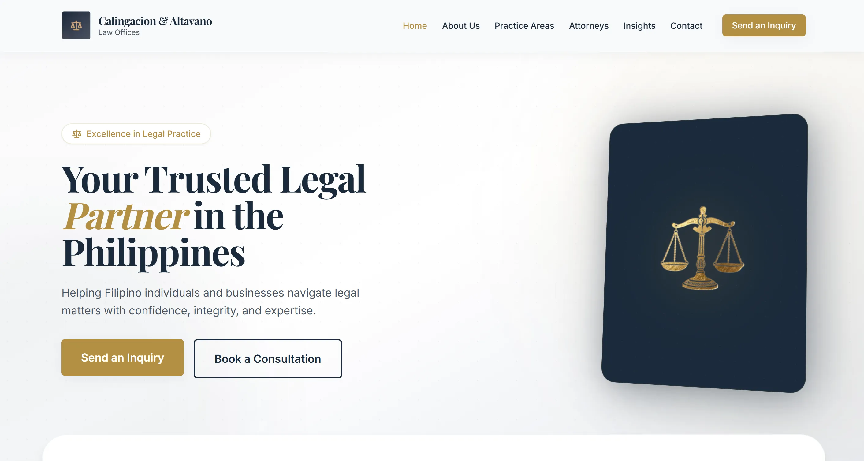 Calingacion & Altavano Law Offices — website designed and developed by Ivan Lunita using React and Tailwind